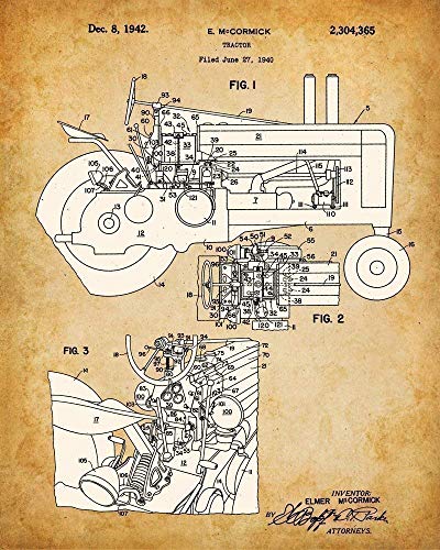 Original John Deere Tractors Patent Art Prints - Set of Four Photos (8x10) Unframed - Makes a Great Farmhouse Decor and Gift Under $20 for Farmers and Farm Owners